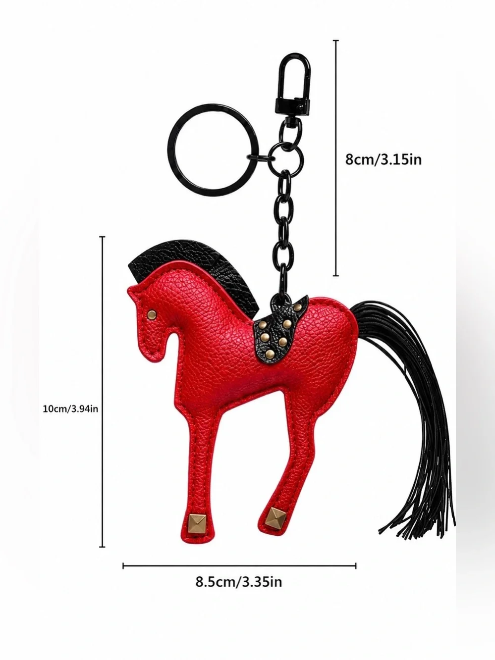 PU Leather Horse Equestrian Dressage Keychain Handbag Charm Red Black